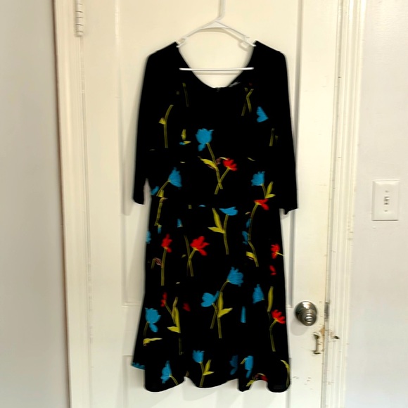 Fit and flare black with blue and red floral 3/4 sleeve dress from Eshakti - Picture 1 of 6